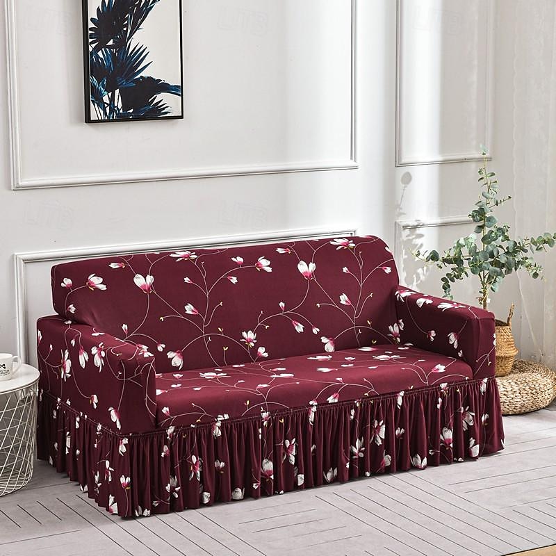 Floral Printed Sofa Cover Stretch Slipcovers with Skirt,Soft Durable Couch Cover 1 Piece Spandex Fabric Washable Furniture Protector fit Armchair Seat/Loveseat/Sofa/XL Sofa/L Shape Sofa2