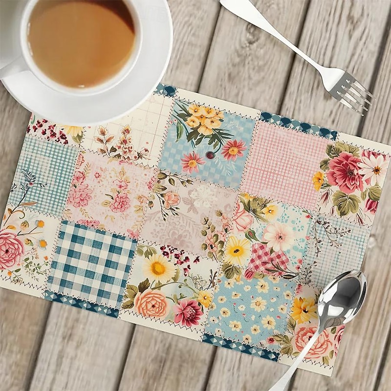 1PC Rural American Floral Placemat Table Mat 12x18 Inch Table Mats for Party Kitchen Dining Decoration