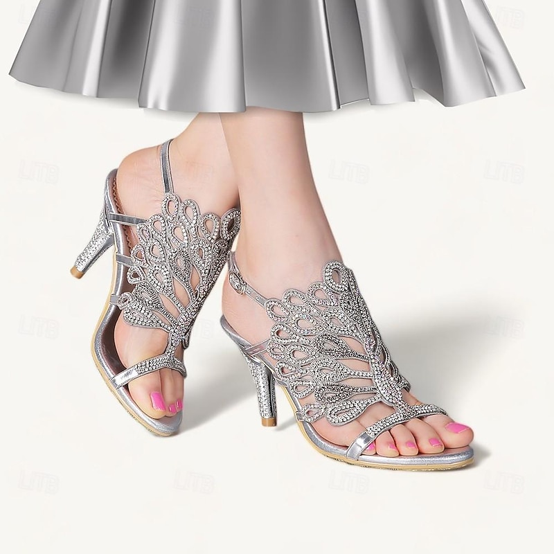 Women's Heels Sandals Dress Shoes Sparkling Shoes Wedding Party Peacock Feather Rhinestone Cone Heel Stiletto Peep Toe Elegant Bohemia Vintage Microbial Leather Buckle Block Heels Red Block Heels2