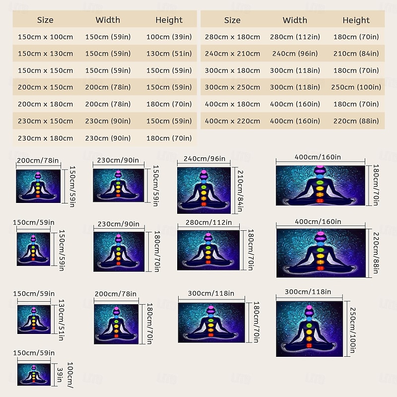 Indian Seven Chakra Meditation Hanging Tapestry Wall Art Large Tapestry Mural Decor Yoga Studio Inner Peace Spiritual Healing Gift Backdrop Blanket Curtain Home Bedroom Living Room Decoration 24