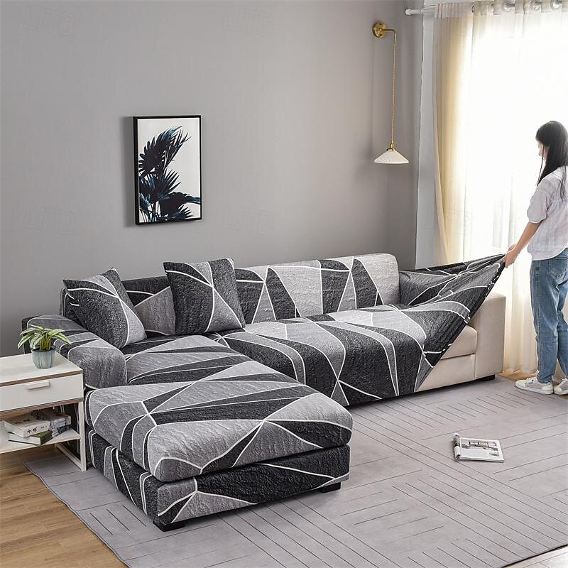 Geometric Printed Sofa Cover Stretch Slipcovers Soft Durable Couch Cover 1 Piece Spandex Fabric Washable Furniture Protector fit Armchair Seat/Loveseat/Sofa/XL Sofa/L Shape Sofa 6