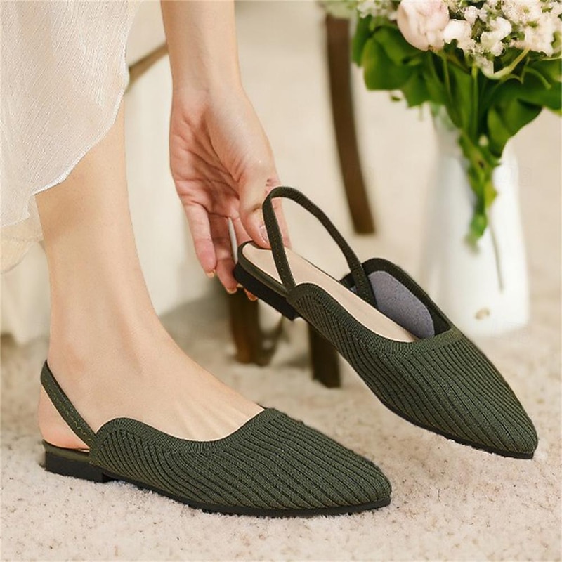 Women's Sandals Flats Plus Size Flyknit Shoes Outdoor Work Daily Striped Flat Heel Pointed Toe Classic Casual Comfort Walking Knit Loafer Elastic Band Almond Black Yellow2