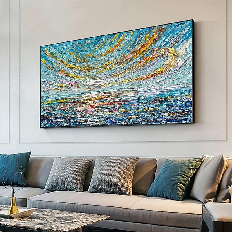 Handmade Oil Painting Canvas Wall Art Decoration Modern Abstract Sunrise Sea Thick Texture Landscape for Home Decor Rolled Frameless Unstretched Painting2