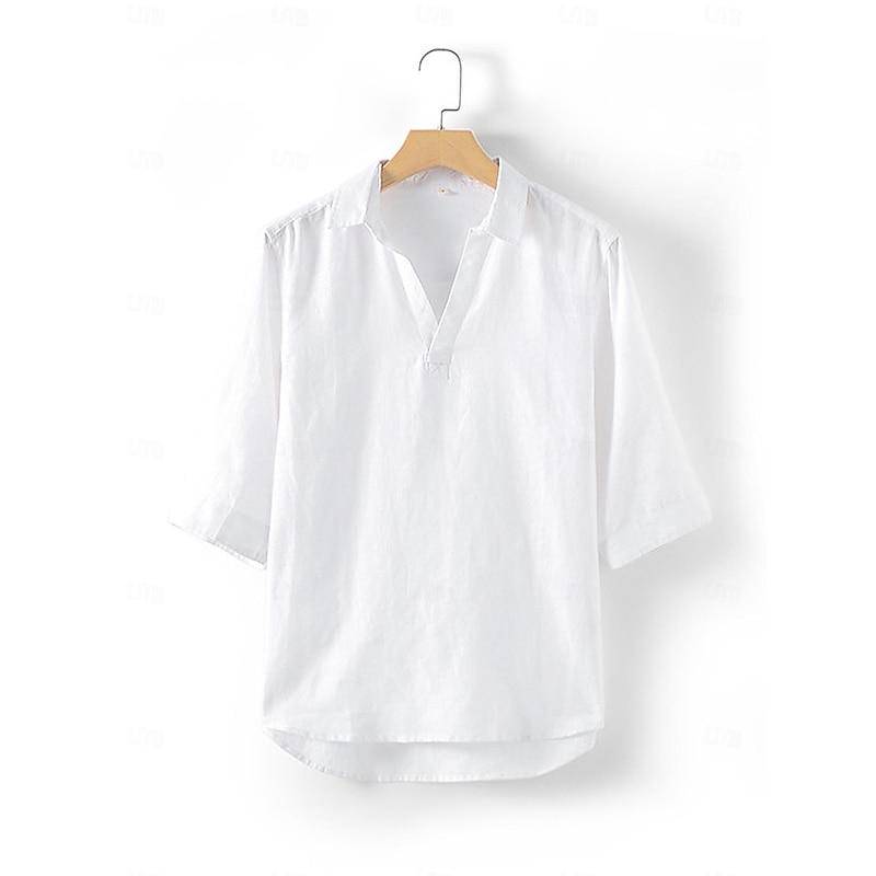 45% Linen Men's Linen Shirt Popover Shirt Summer Shirt Beach Shirt White Pink Beige Short Sleeve Plain Lapel Summer Outdoor Daily Clothing Apparel4