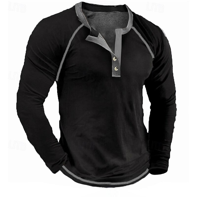 Men's T shirt Tee Henley Shirt Tee Top Long Sleeve Shirt Color Block Henley Street Vacation Long Sleeve Patchwork Clothing Apparel Vintage Designer Basic2