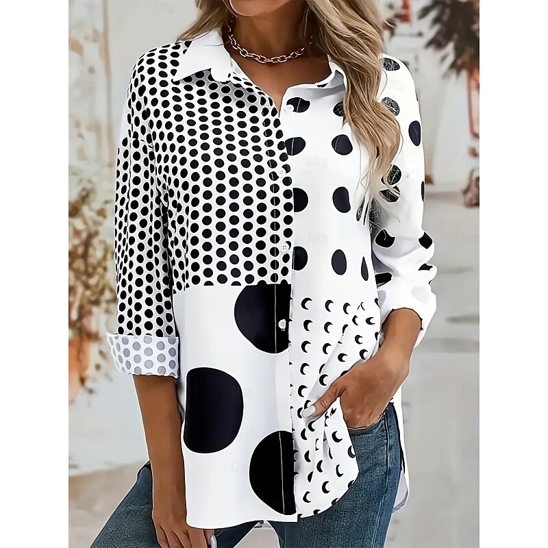 Women's Shirt Button Down Tunic Shirt Collar Long Sleeve Fashion s Print Regular Tops Casual White Spring & Fall3