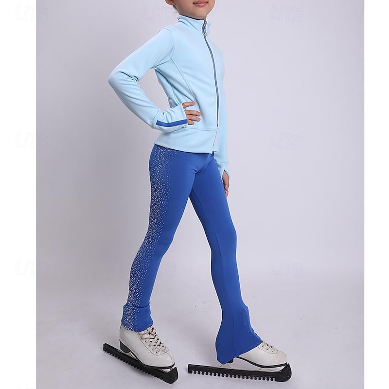 Figure Skating Jacket with Pants Women's Girls' Ice Skating Tights Outfits White High Elasticity Training Practice Professional Skating Wear Thermal Warm Crystal / Rhinestone Long Sleeve Ice Skating4