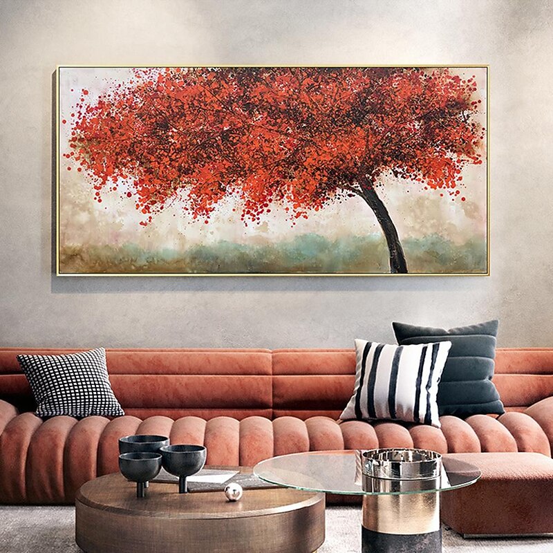 Mintura Handmade Red Tree Landscape Oil Paintings On Canvas Wall Art Decoration Modern Abstract Pictures For Home Decor Rolled Frameless Unstretched Painting4