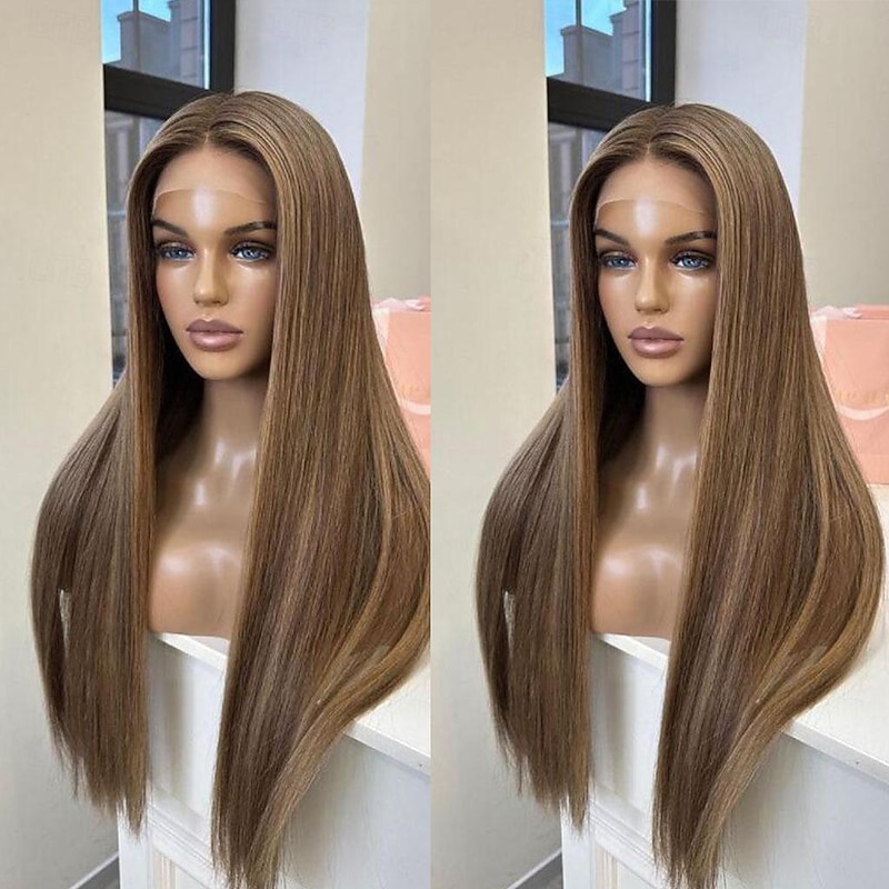 Remy Human Hair 13x4 Lace Front Wig Free Part Brazilian Hair Silky Straight Brown Wig 130% 150% Density Natural Hairline 100% Virgin  For Women Long Human Hair Lace Wig2