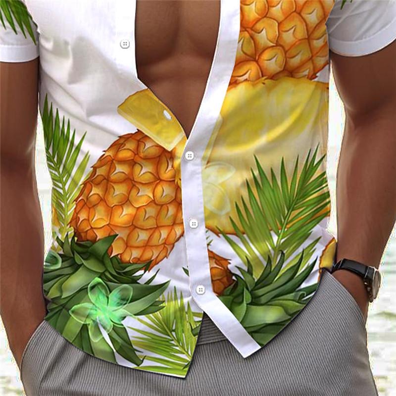 Men's Pineapple Tropical Shirt Summer Hawaiian Shirt Aloha Shirt Short Sleeve Shirt Turndown Vacation Hawaiian Outdoor Vacation Hawaiian Blue Dark Green Orange S M L3