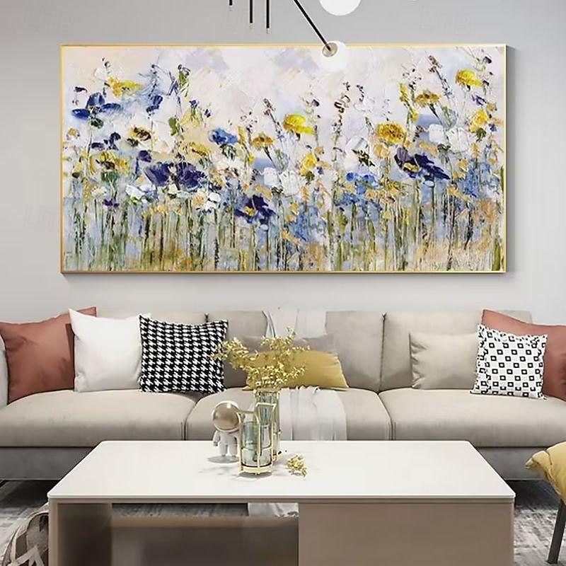 Handmade Oil Painting Canvas Wall Art Decoration Knife Drawing Abstract Flowers for Home Decor Rolled Frameless Unstretched Painting