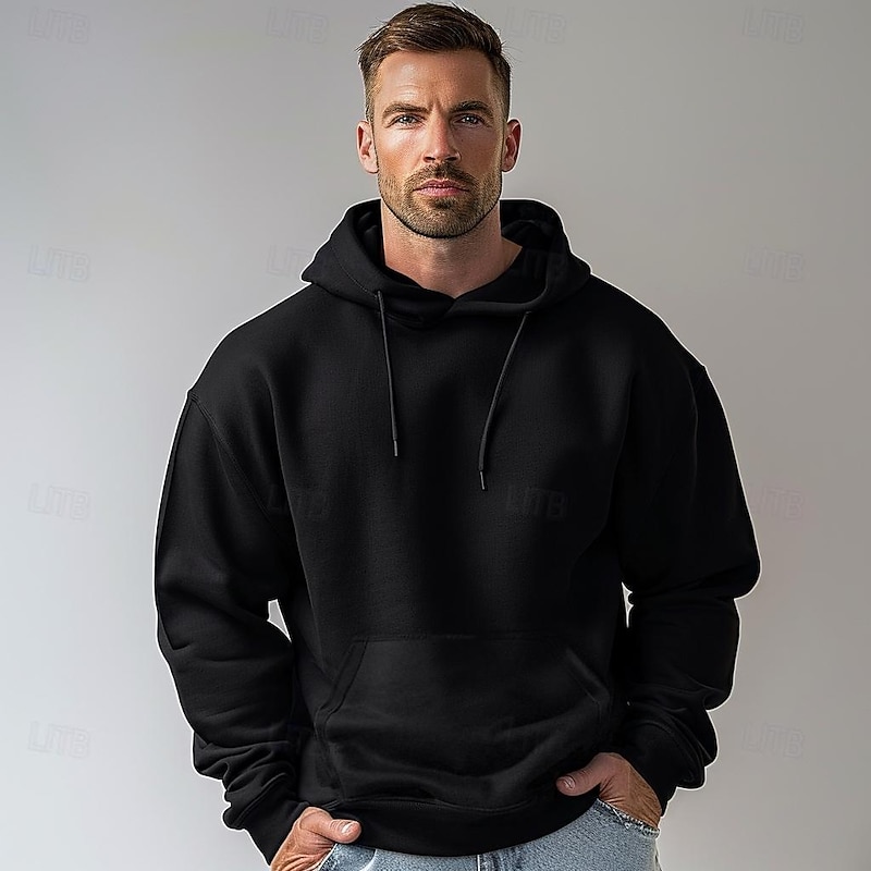 Men's Hoodie Black White Hooded Plain Sports & Outdoor Daily Holiday Cotton Streetwear Cool Casual Spring &  Fall Clothing Apparel Hoodies Sweatshirts  Long Sleeve2