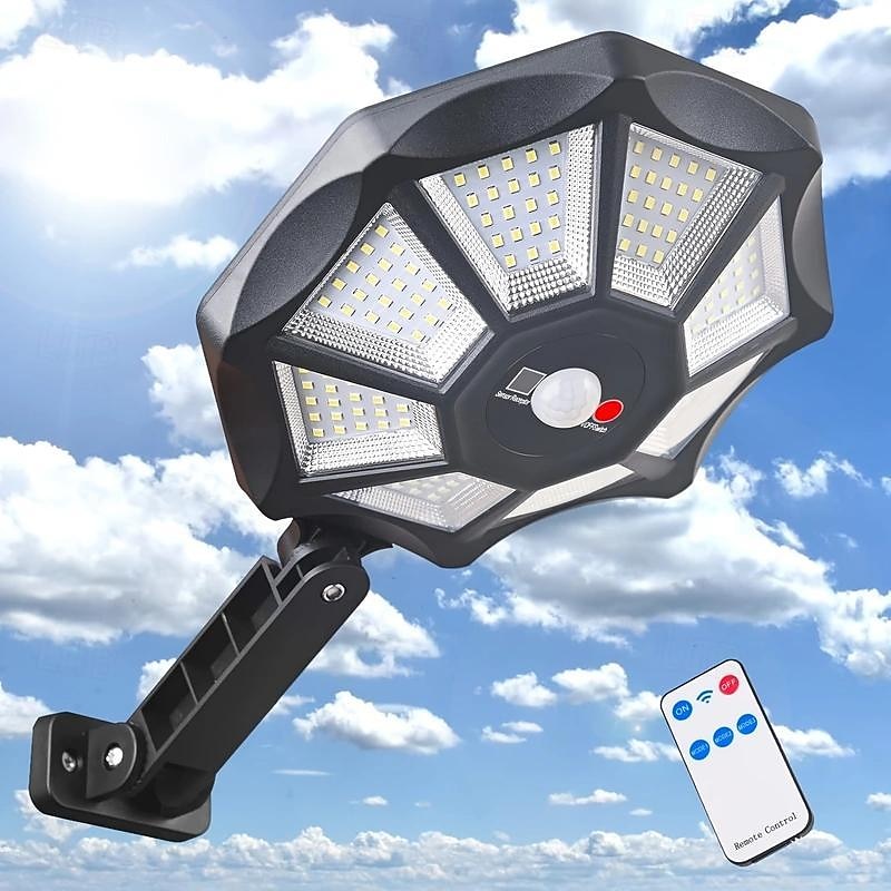 Outdoor Solar Lights 168LED 6500K Foodlight from Dusk to Dawn, IP66 Waterproof Parking Lot Lights with Motion Sensor