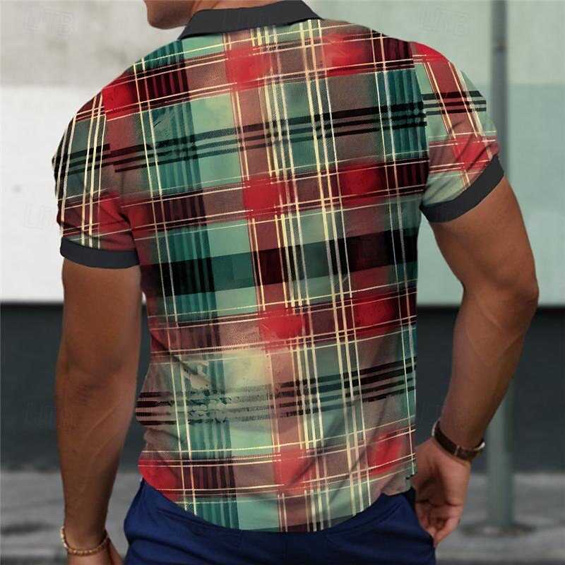 Men's Plaid Zip Polo Shirts Golf Shirt Short Sleeve Polo Shirts Collared Shirts Casual Vacation Wear Formal Wear Festival Wear 3D Print Quarter Zip Polo Summer Yellow Red Blue2