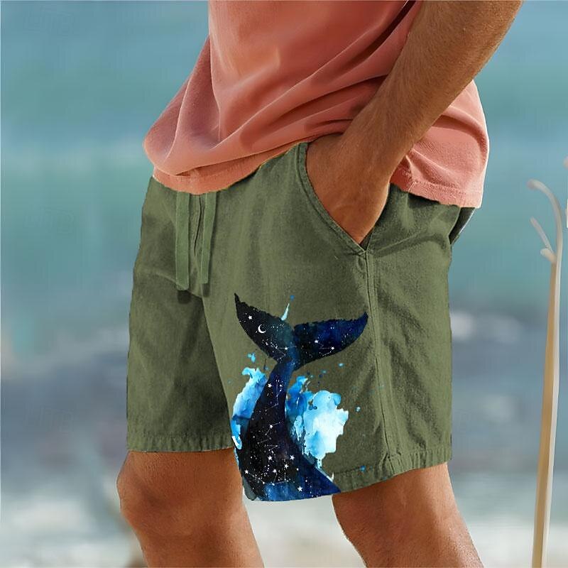 Men's Animal Whale Marine Life Shorts Summer Shorts Beach Shorts Mid Waist Hawaiian Casual Outdoor Holiday Going out Drawstring Elastic Waist Print Designer Clothing Apparel3