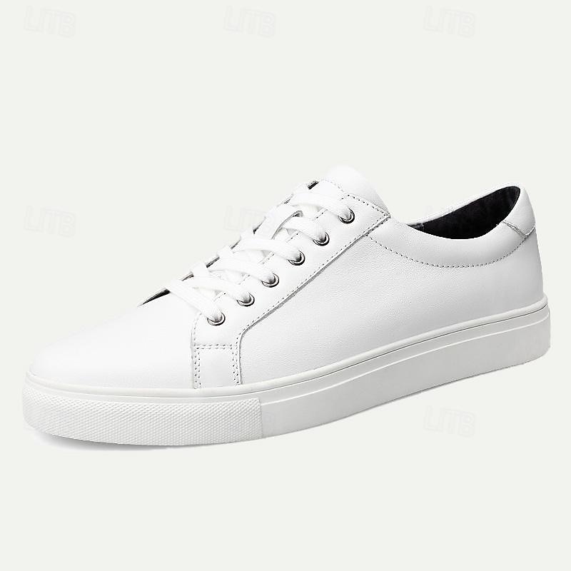 Men's Sneakers Dress Sneakers Leather Italian Full-Grain Cowhide Slip Resistant Lace-up Black White4