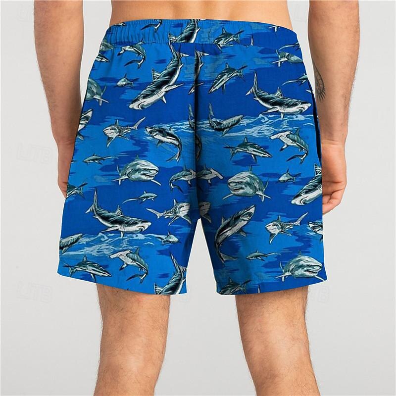 Men's Shark Swimming Trunks Board Shorts Swim Shorts Mid Waist Vacation Hawaiian Holiday Vacation Holiday Beach Drawstring with Mesh lining Elastic Waist Designer Clothing Apparel4