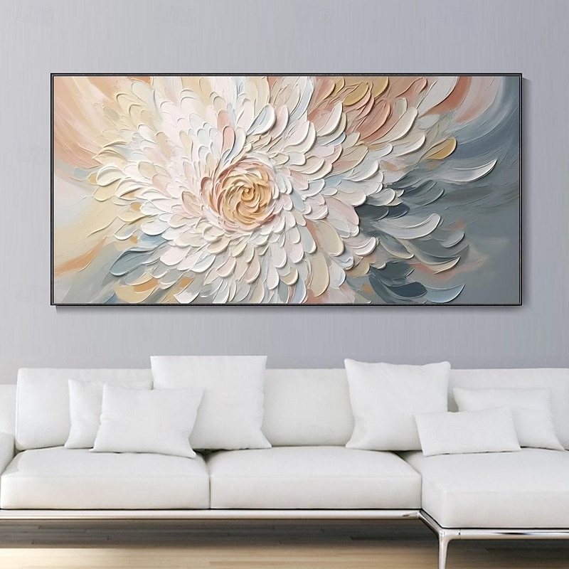 Hand painted 3D Textured Floral oil painting Wall Art Wabi-Sabi artwork Minimalist Canvas Wall Decor for Living Room Floral flower Oil Painting Spring Decor Knife Painting3