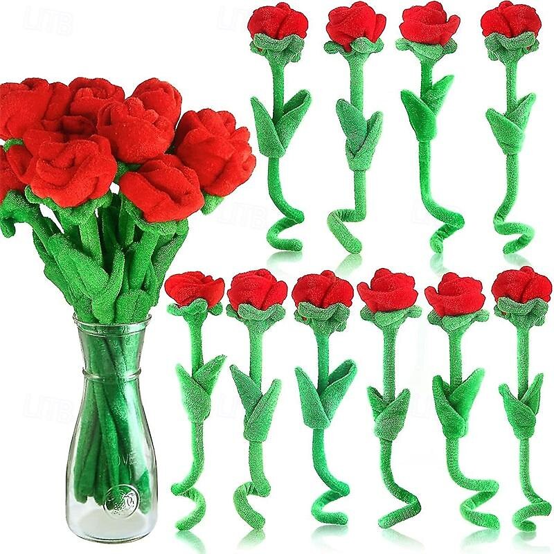 Women's Day Gifts 10 Pcs Plush Rose Flower Stuffed Rose Flower Bendable Stems Plush Bouquet Toy Soft Rose Flower 12.6 Inch For Graduation 2022 Mother's Day Valentine Mother's Day Gifts for MoM