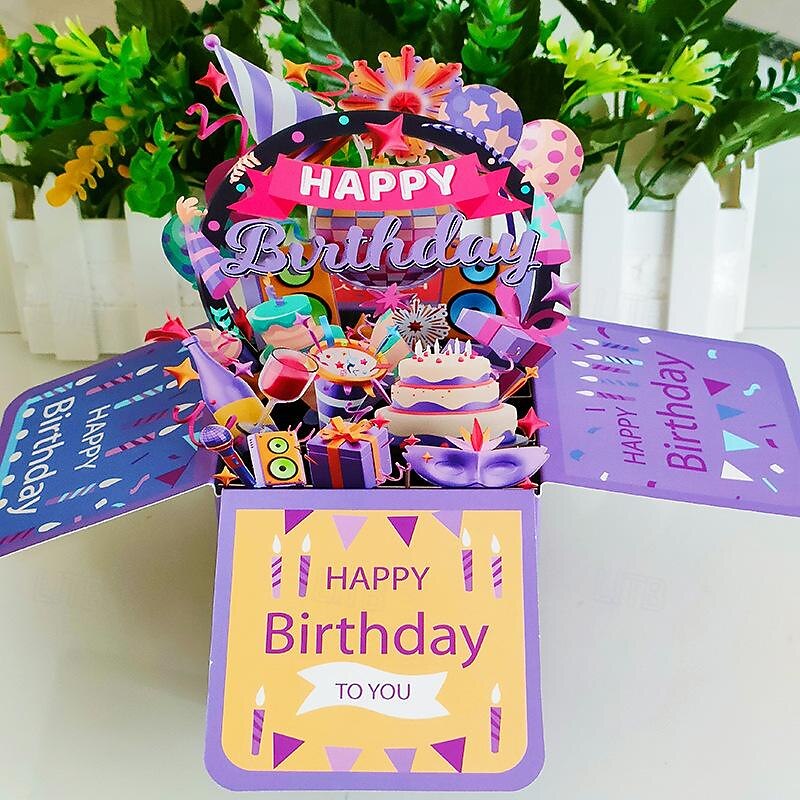 Women's Day Gifts New Colorful HAPPY BIRTHDAY 3D Greeting Card Creative Handmade Hollow Paper Carving Birthday Card 3D Box Mother's Day Gifts for MoM2