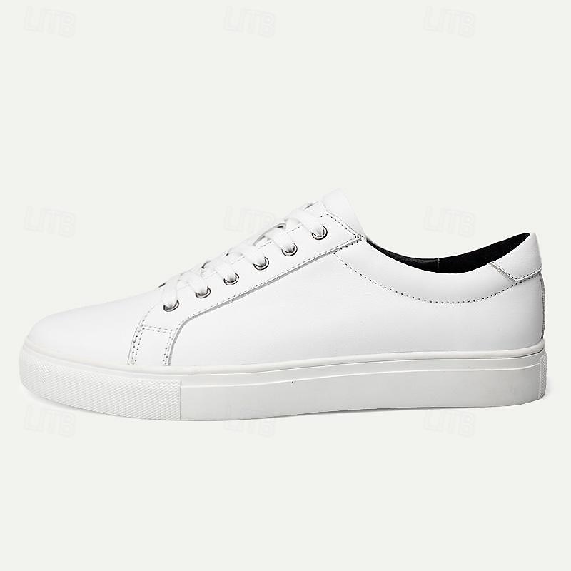 Men's Sneakers Dress Sneakers Leather Italian Full-Grain Cowhide Slip Resistant Lace-up Black White3