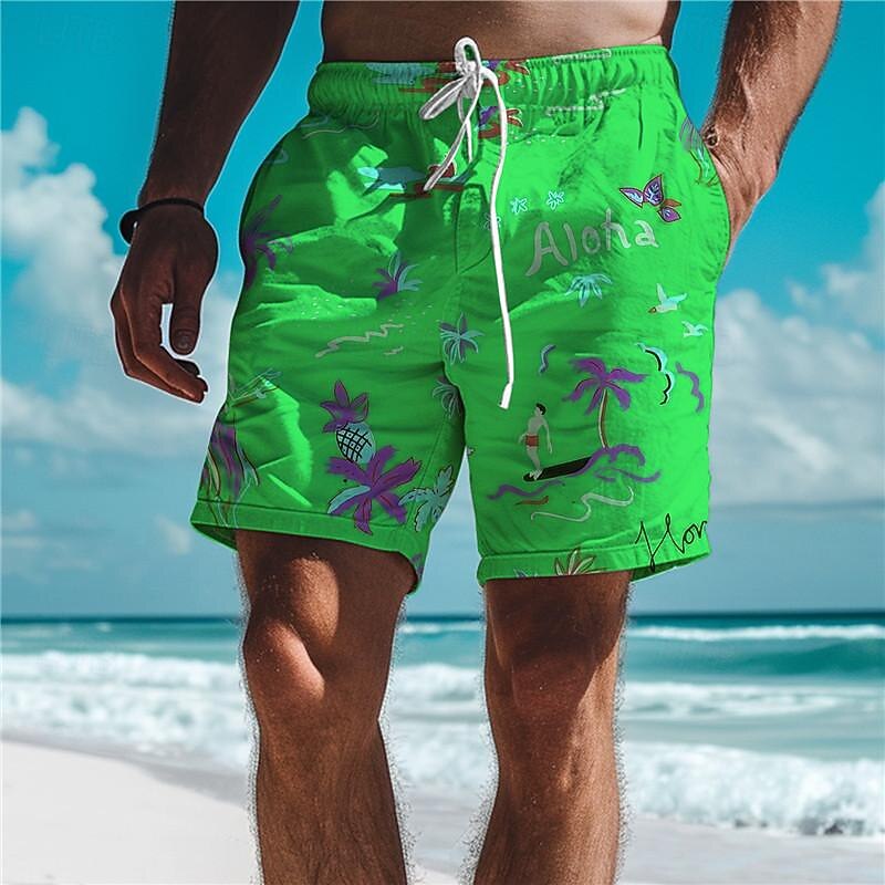 Men's Pineapple Coconut Tree Swim Trunks Swim Shorts Board Shorts Mid Waist Vacation Hawaiian Holiday Vacation Holiday Beach Drawstring with Mesh lining Elastic Waist Designer Clothing Apparel4
