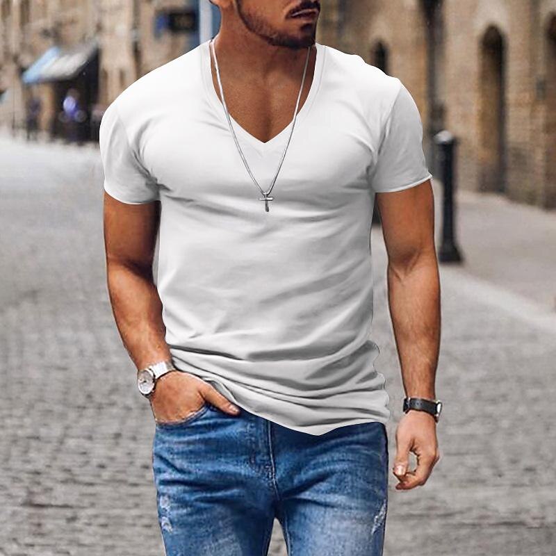 Men's T Shirt Tee Short Sleeve Shirt Tee Top Short Sleeve V Neck Spring & Summer Plain Fashion Designer Basic Vacation Street Going out Wine Black White Top Tee for Men2