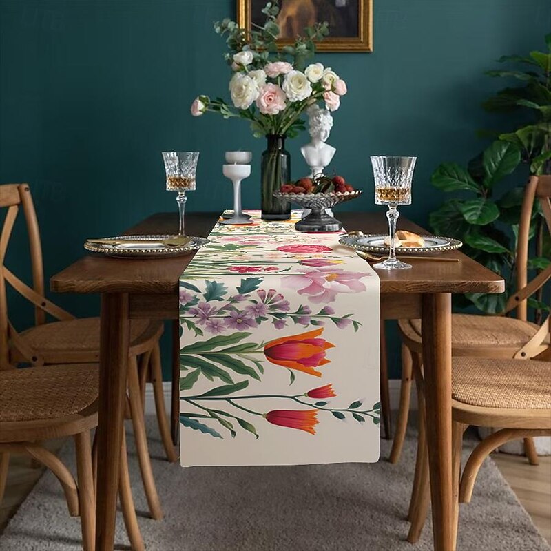 Floral Print Table Runner, Kitchen Dining Table Decor, Print Decor Table Runners for Indoor Outdoor Home Farmhouse Holiday Wedding Birthday Party Decoration4