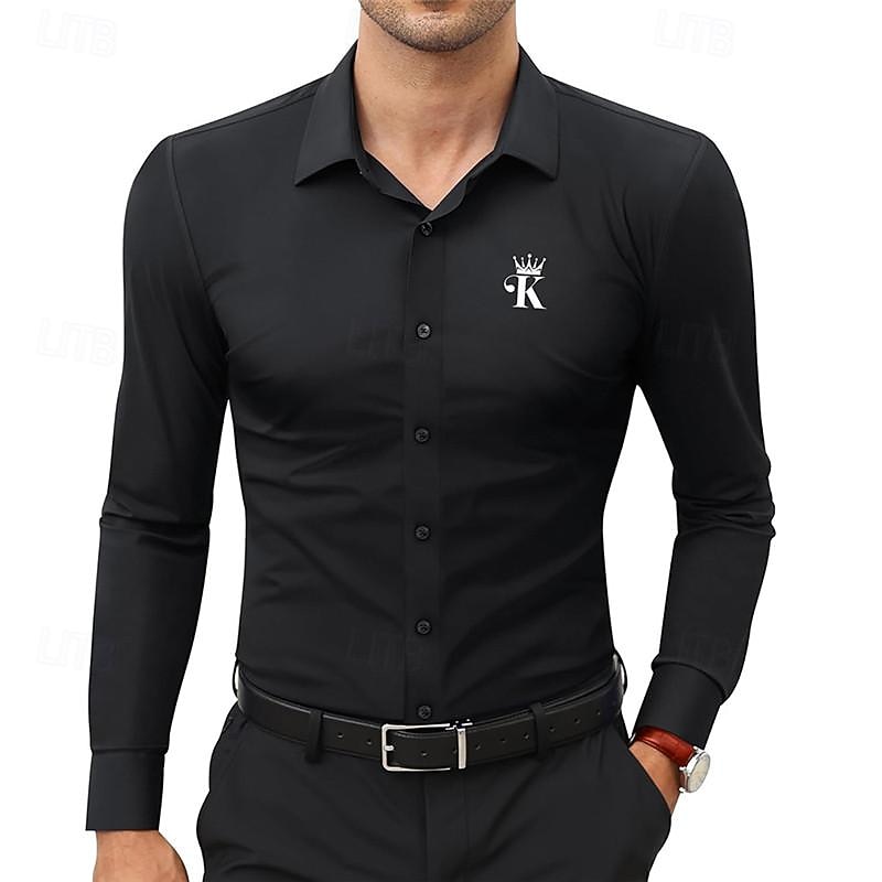 Men's Dress Shirt Printed Shirts Poker Street Wear to work Black White Gray Long Sleeve Turndown Spring & Summer Clothing Apparel Print3