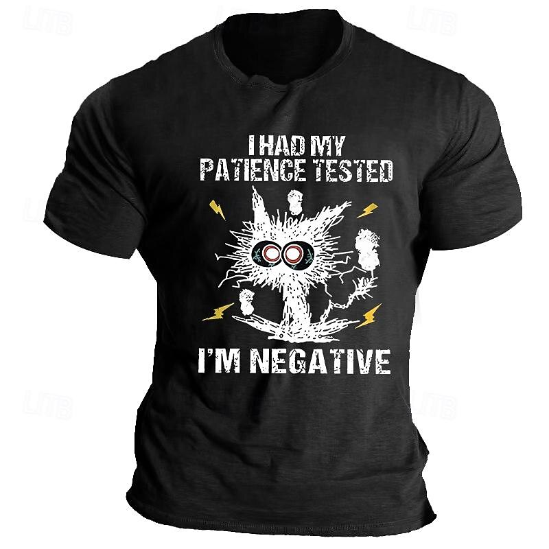 Mens Short Sleeve Graphic T-Shirt - Funny 'I Had My Patience Tested I'm Negative' Pun Tee
