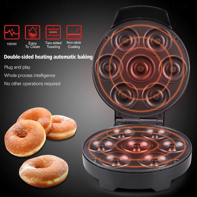 Mini Doughnut Maker Electric Non-stick Doughnut Maker Easy to Clean Makes 7 Doughnuts Makes Vegan Breakfast 1000W4