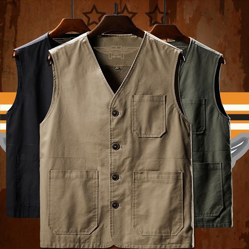 Men's Vest Gilet Fishing Vest Hiking Vest Sleeveless Vest Gilet Jacket Outdoor Fishing Daily Wear Vacation Modern Contemporary Casual Summer Spring Button Pocket 95% Cotton Breathability Soft