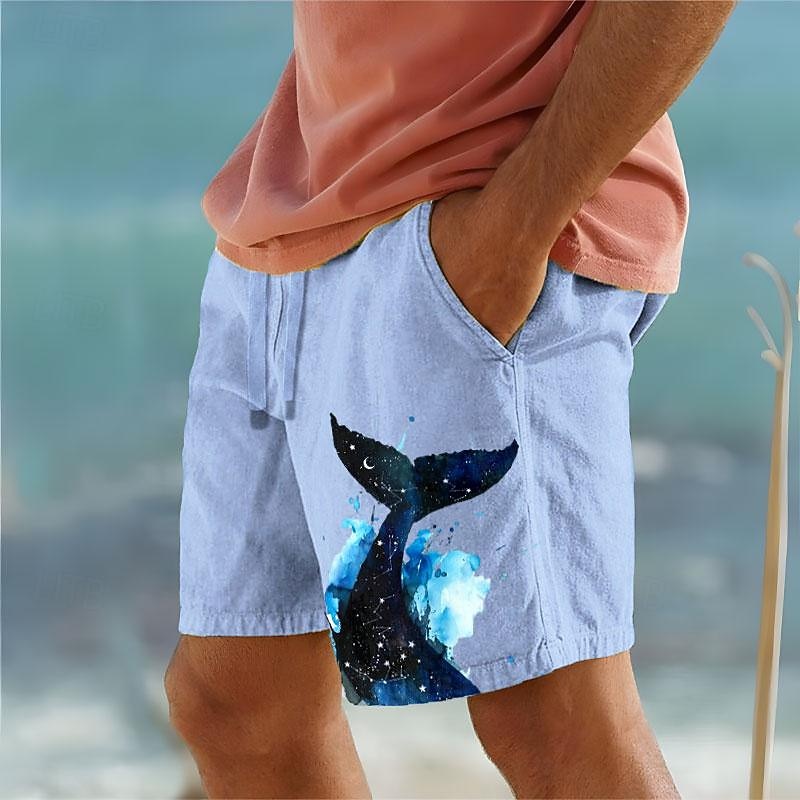 Men's Animal Whale Marine Life Shorts Summer Shorts Beach Shorts Mid Waist Hawaiian Casual Outdoor Holiday Going out Drawstring Elastic Waist Print Designer Clothing Apparel