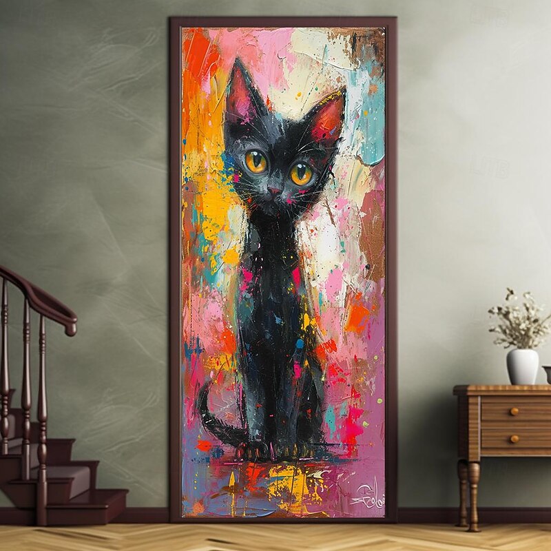 Painting Cat Animal Door Covers Mural Decor Door Tapestry Door Curtain Decoration Backdrop Door Banner Removable for Front Door Indoor Outdoor Home Room Decoration Farmhouse Decor Supplies2
