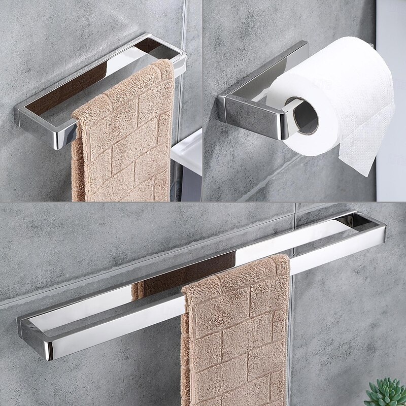 Bathroom Accessory Set 304 Stainless Steel 3-Piece Towel Rack Towel Ring Toilet Paper RackBright Silvery