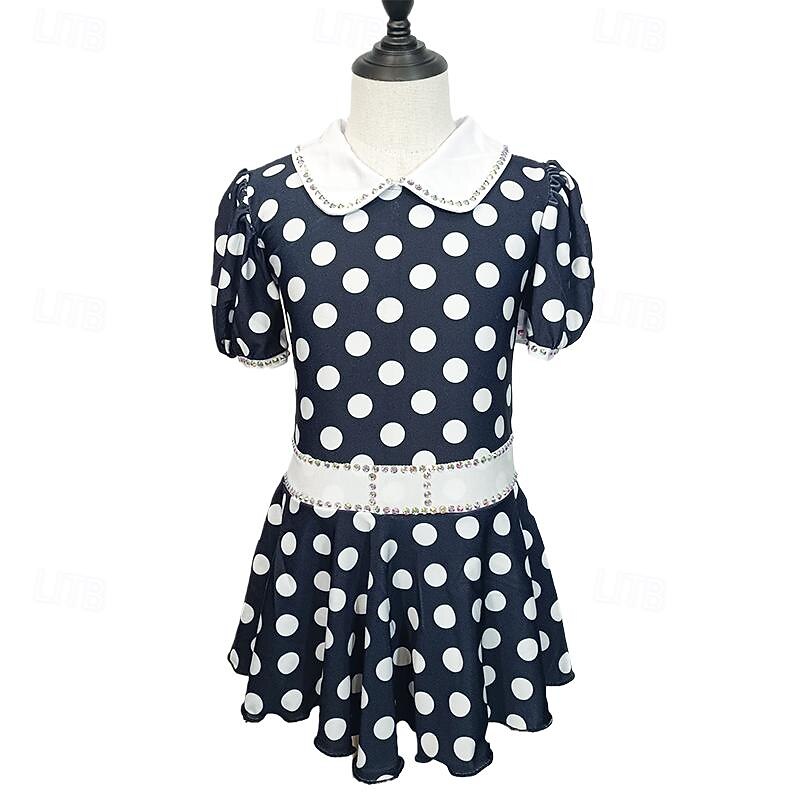 Figure Skating Dress Women's Girls' Ice Skating Dress Multi color Patchwork Halo Dyeing Spandex Stretchy Training Practice Professional Skating Wear Crystal / Rhinestone Short Sleeve Ice Skating