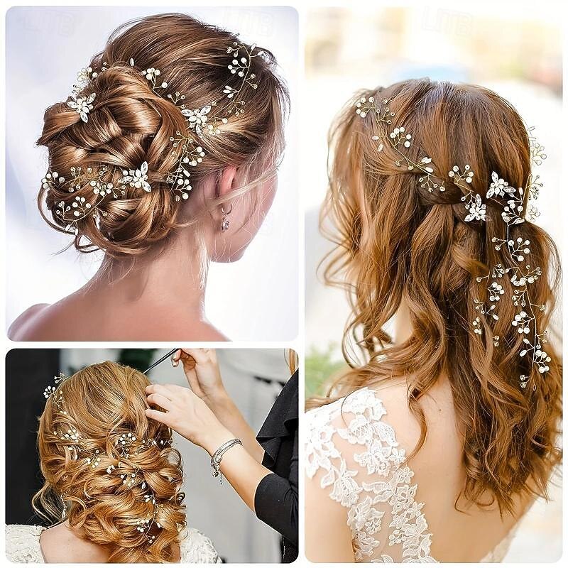 Bride Wedding Headwear Set 1 Meter Soft Chain Hair Strap 3 Hairpins Pin Hairpins3