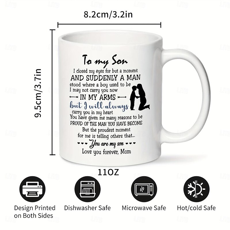 1pc Birthday Gift Mug For Son 11oz Ceramic Coffee Mug To My Son Love Mom Touching Quote Great Xmas Gift Graduation Present For Him Christmas Mother Son Gift3
