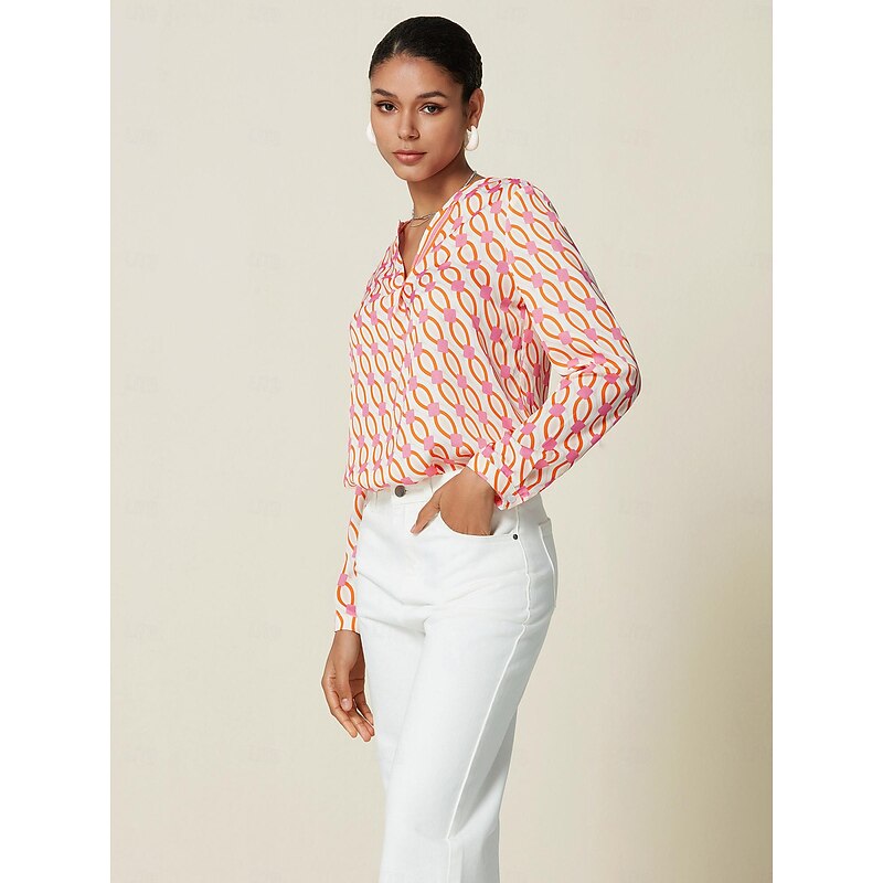 Women's Geometic Daily Wear Casual Daily Pink Buttons Blouses Spring3