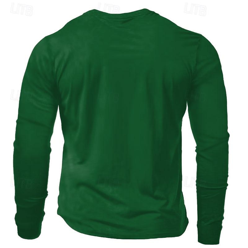 St Patrick St Paddys Shamrock Men's Fashion Casual 3D Print T Shirt Tee Henley Shirt Daily Holiday Going out St. Patrick T shirt Black Navy Blue Green Long Sleeve Henley Shirt Spring & Fall Clothing2