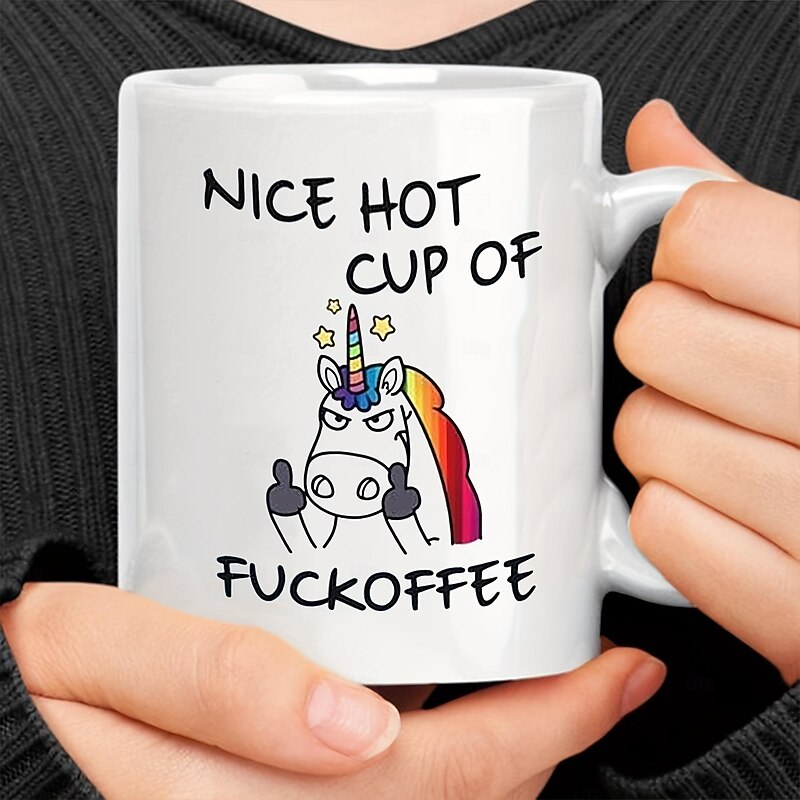 Angry Unicorn Ceramic Coffee Mug - 11oz White Tea Cup for Office, Portable for Hot or Cold Drinks, Novelty Gift - 1pc2