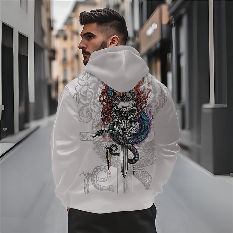 Men's Skeleton Snake Hoodie Hoodies Sweatshirt Punk Gothic Long Sleeve Hooded Party Holiday Streetwear Black White Print Front Pocket Spring &  Fall Designer4