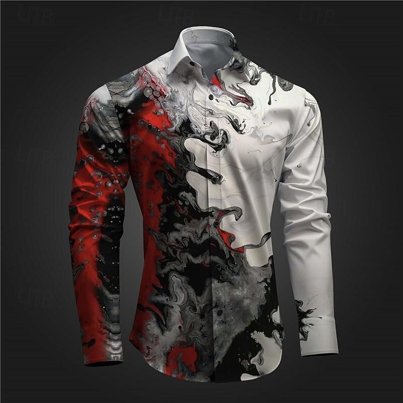 Men's Optical Illusion Button Up Shirt Printed Shirts Long Sleeve Subcultural Vacation Party Street Spring & Summer Turndown Print Button-Down Red Blue Purple Green Gray