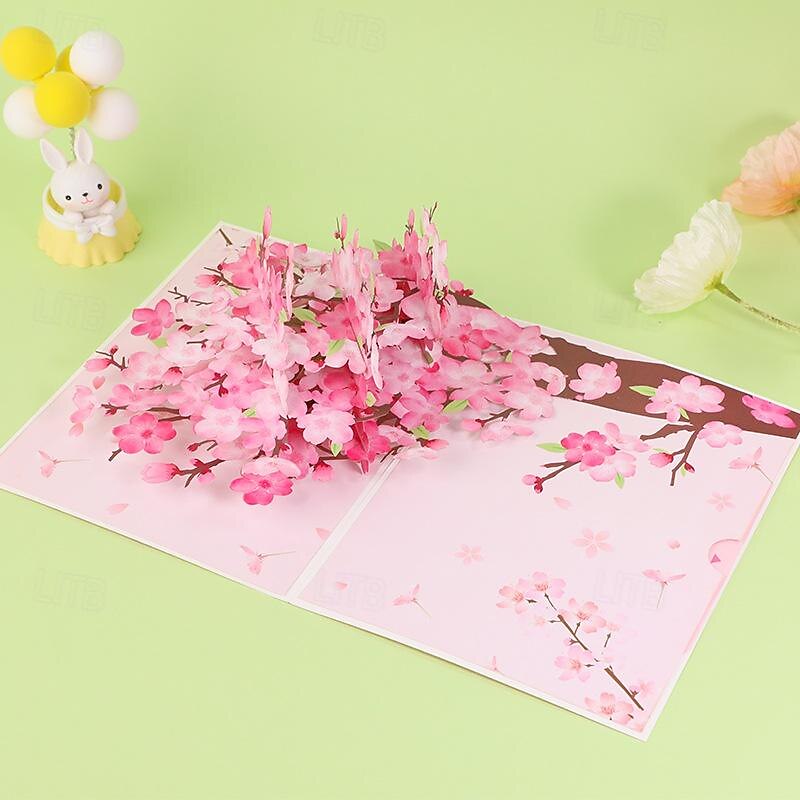 Pop Up Cherry Blossoms Birthday Card 3D Flower Bouquet Popup Card with Note Card and Envelope Mother's Day Pop Up Card4