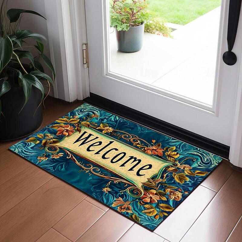 Welcome Floral Doormat Floor Mats Washable Rugs Kitchen Mat Non-Slip Oil Proof Rug Indoor Outdoor Mat Bedroom Decor Bathroom Mat Entrance Rug4