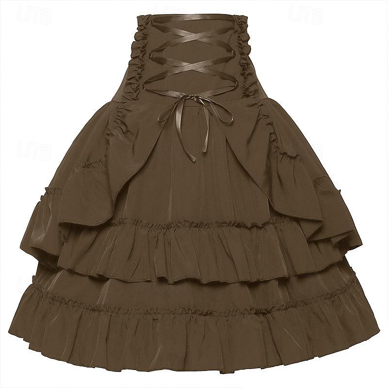 Retro Vintage Medieval Renaissance Skirt Pirate Flounced Asymmetric Hem Solid Colored Fancy Dress Women's Pirate Fantasy Steampunk Masquerade Party / Evening Adults' Skirts2