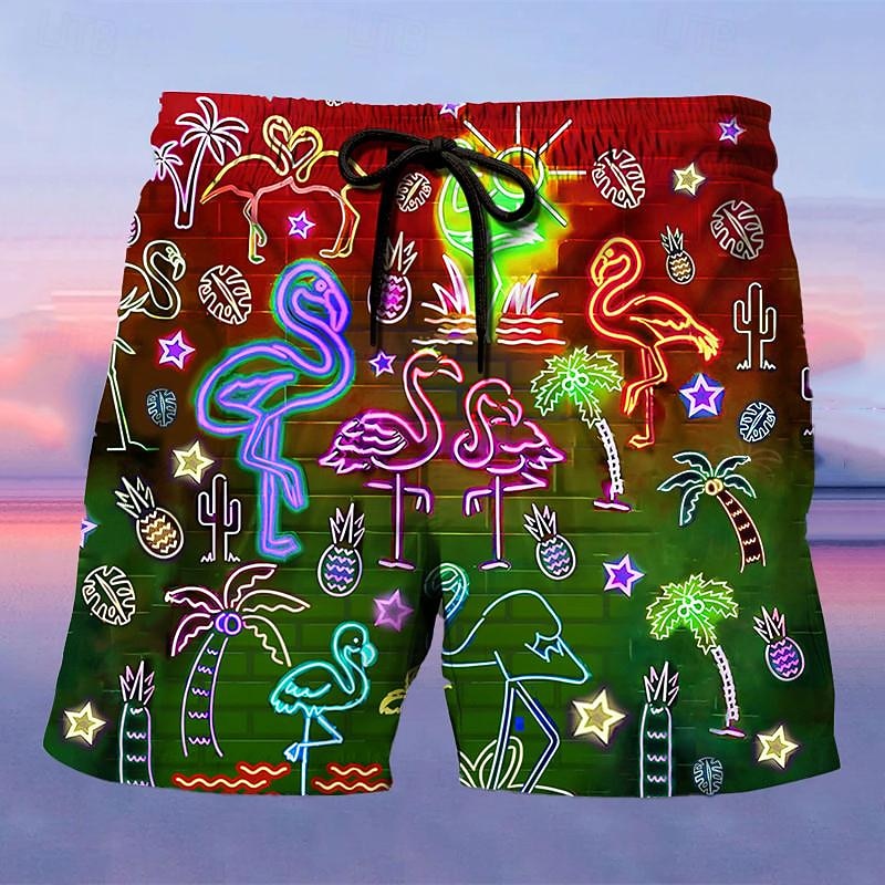 Men's Flamingo Graphic Prints Swim Trunks Swim Shorts Board Shorts Mid Waist Hawaiian Boho Casual Daily Holiday Drawstring with Mesh lining Elastic Waist Designer Clothing Apparel2