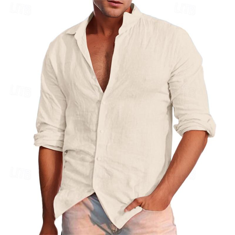 Men's Shirt Linen Shirt White Cotton Shirt Summer Shirt Beach Shirt Cotton Linen Shirt Plain Vacation Hawaiian Orange Apricot Light Blue Long Sleeve Lapel Spring &  Fall Clothing Apparel Button-Down3