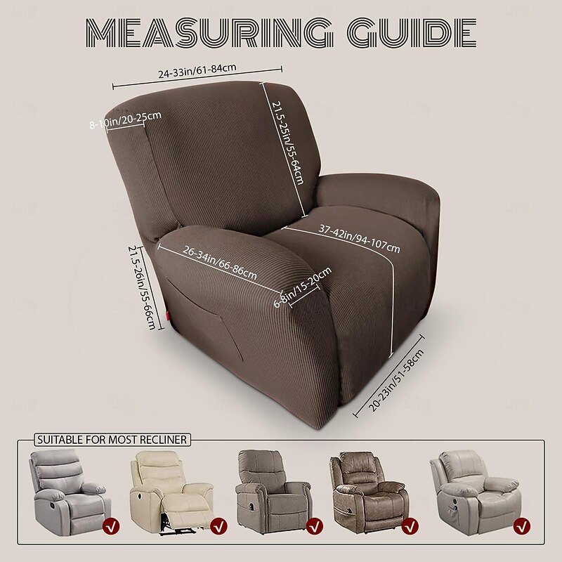 Jacquard Recliner Covers 1 Piece, Stretch Reclining Chair Covers for 1 Seat Reclining Sofa, Single Seat Recliner Couch Cover very Soft, Machine Washable2