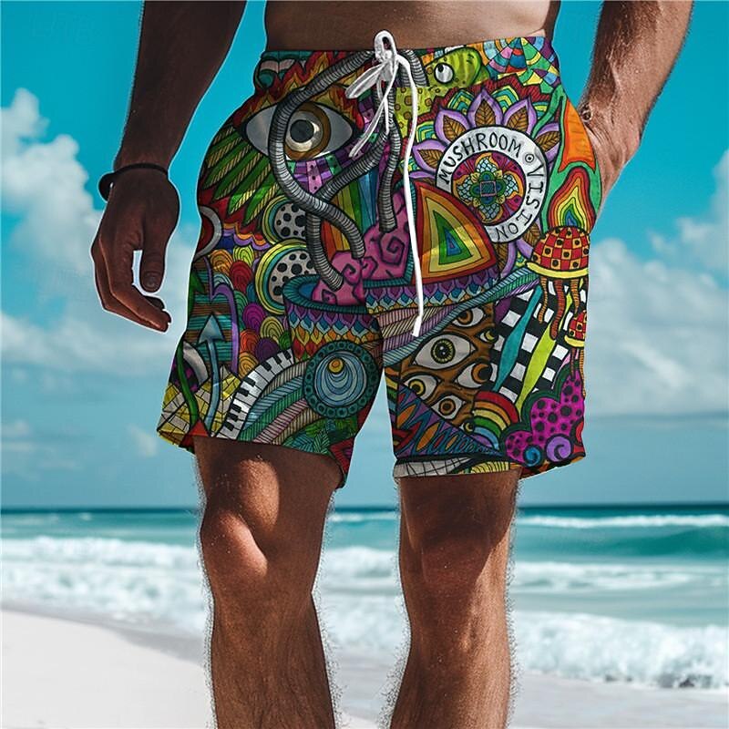 Men's Eye Graffiti Colorful Swim Trunks Swim Shorts Board Shorts Mid Waist Vacation Hawaiian Holiday Vacation Holiday Beach Drawstring with Mesh lining Elastic Waist Designer Clothing Apparel